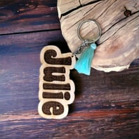 Image 4 of Personalized Wooden Name Keychain with Vibrant Tassel