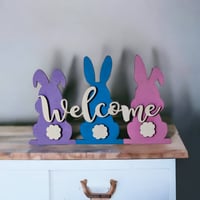 Image 3 of Pastel Colored Hanging Bunny Door Sign for Spring and Easter