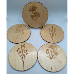 Image of Handcrafted Wildflower Wood Coaster Set (set of 5)