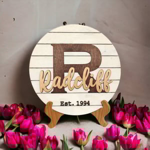 Image of Personalized Laser Cut Family Monogram Door Sign with Est. Date