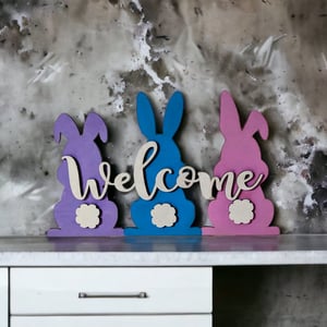 Image of Pastel Colored Hanging Bunny Door Sign for Spring and Easter