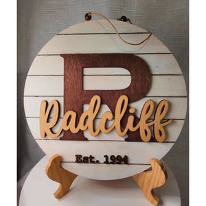 Image of Personalized Laser Cut Family Monogram Door Sign with Est. Date