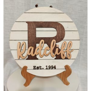 Image of Personalized Laser Cut Family Monogram Door Sign with Est. Date