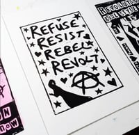 Image 3 of EMMA HARVEY - Refuse Resist Rebel Revolt - A4 lino print (2023)