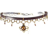 Image 2 of Brown Leather and Brass Choker with Topaz Crystal
