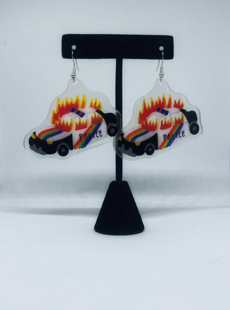 Image of Gay Cop Car on Fire Earrings