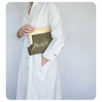 Image 2 of Moss Leather & Timber Clutch