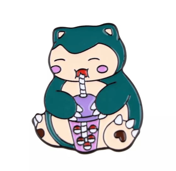 Image of SNORLAX BUBBLE TEA PIN / BADGE.