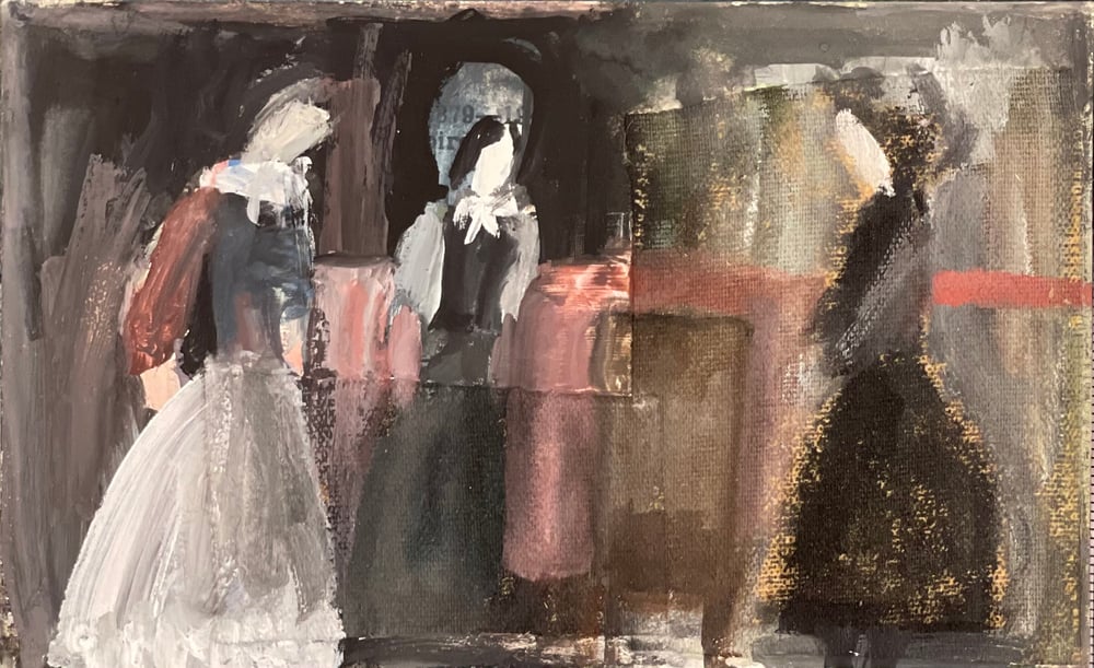 Image of Pisák Krisztina: Három nő fejfedőben fekete háttérnél