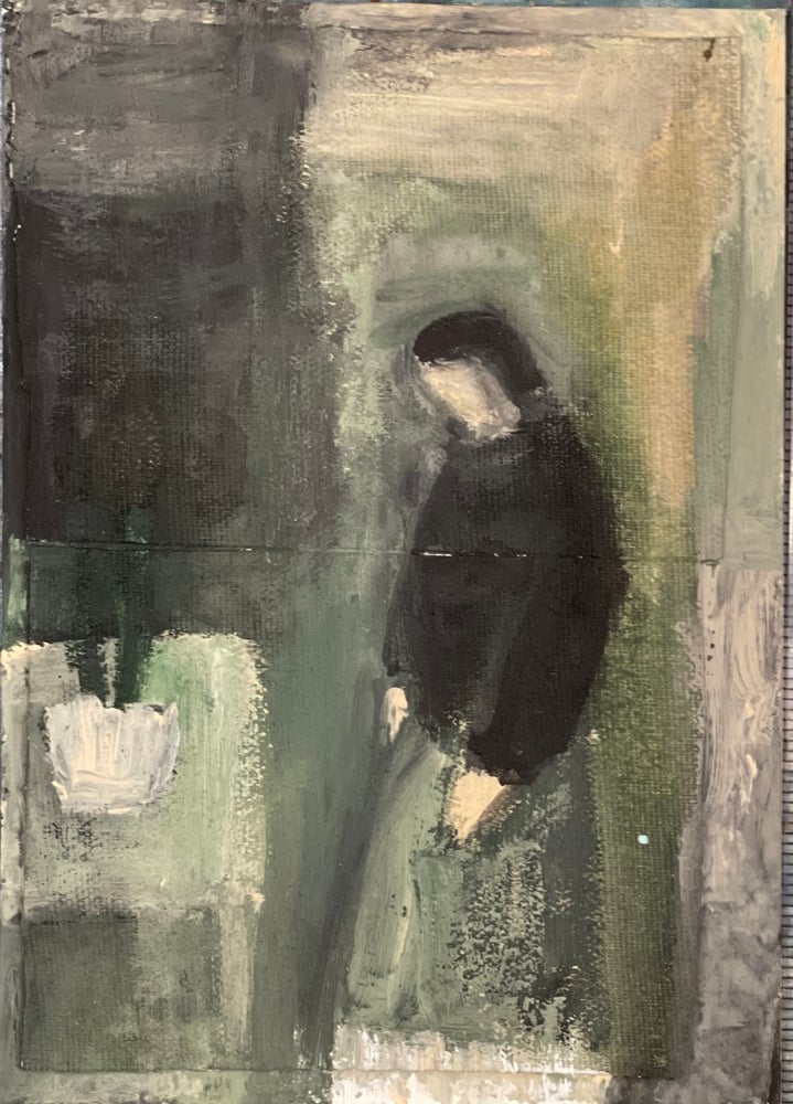 Image of Pisák Krisztina: Asztal, könyv, fekete felsős asszony