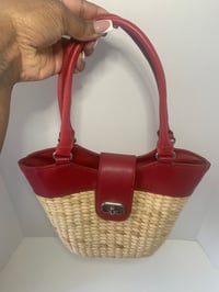 Image 1 of Red Straw Bag