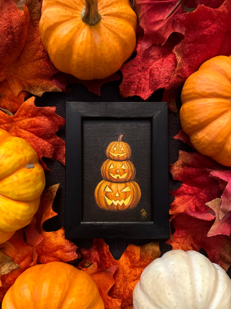 Image of Halloween Pumpkins mini oil painting
