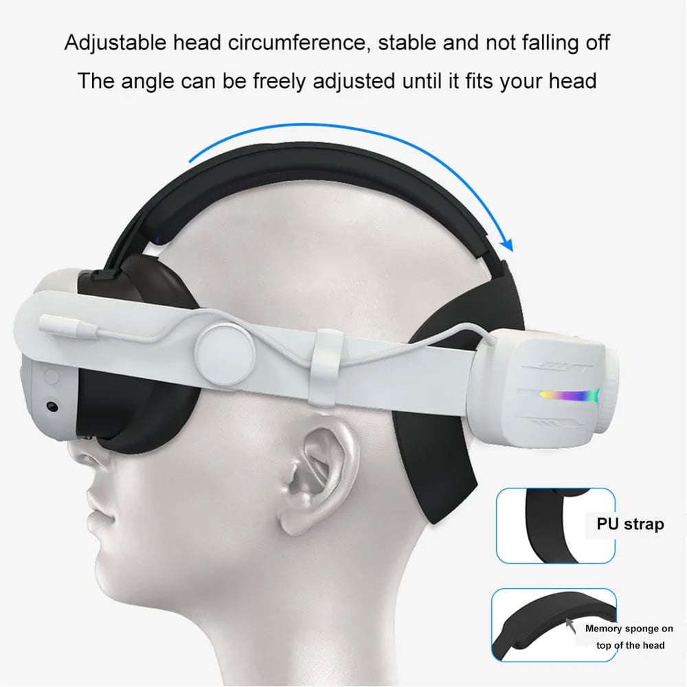 RGB Head Strap Comfortable Headwear Built-in 8000mAh Batteries for Meta Quest 3 VR Accessories