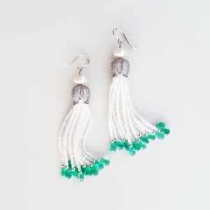 Pearl & Green Onyx Tassel Earrings 