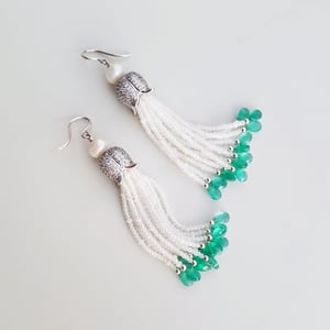 Pearl & Green Onyx Tassel Earrings 