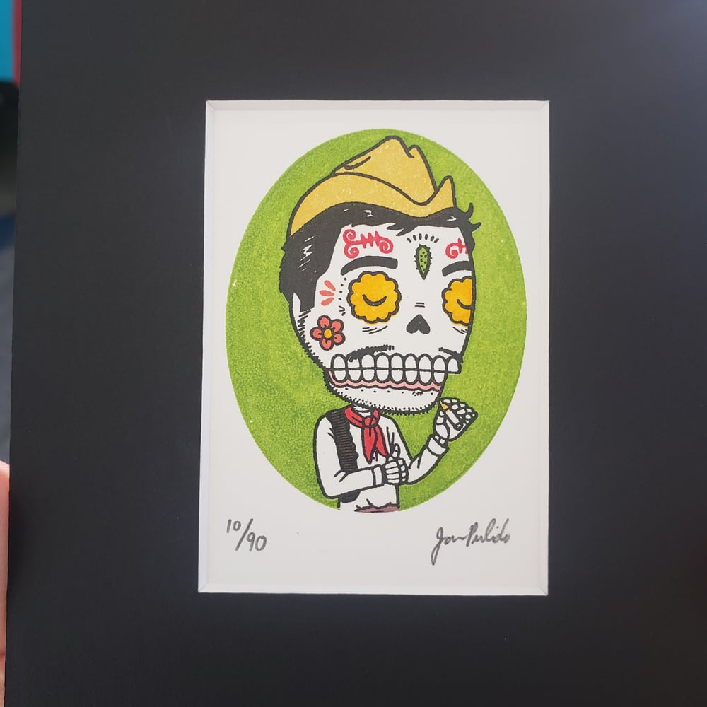 Cantinflas Calavera Limited Edition ACEO Gocco Screenprint 