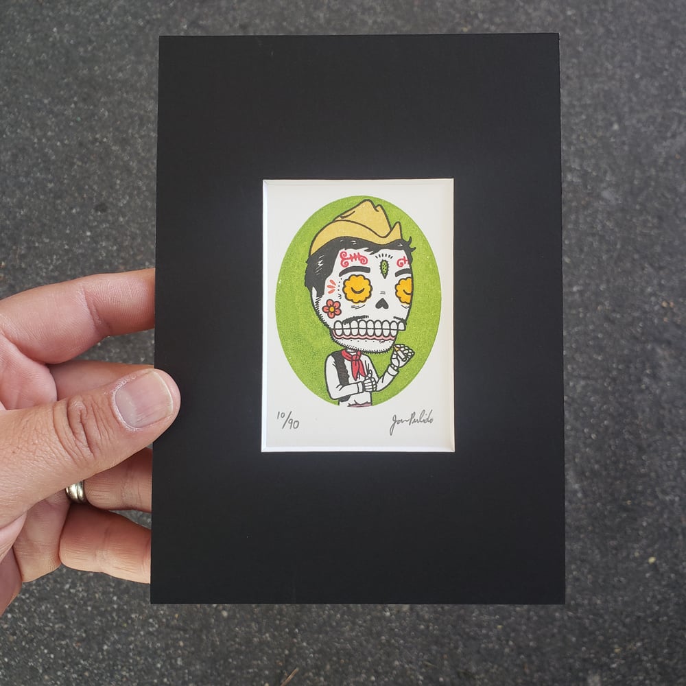 Cantinflas Calavera Limited Edition ACEO Gocco Screenprint 