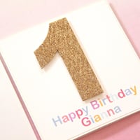 Image 1 of Glitter Birthday Card for Kids. Number Birthday Card.