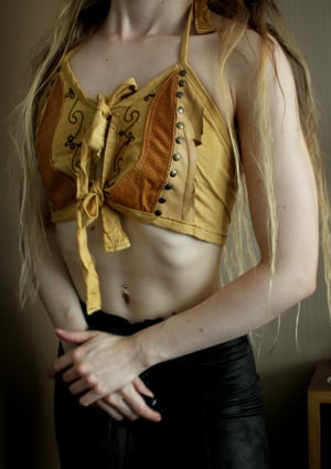 Image of The Pilgrim Embroidered Crop top in mustard (free size)