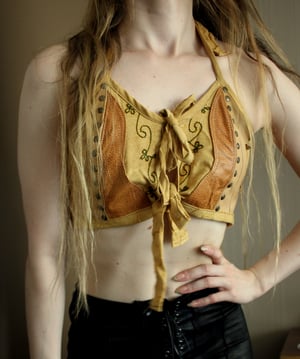 Image of The Pilgrim Embroidered Crop top in mustard (free size)