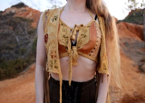 Image of The Pilgrim Embroidered Crop top in mustard (free size)