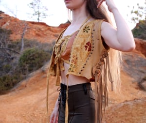 Image of The Pilgrim Embroidered Tassel Vest in mustard (Size XS - M)