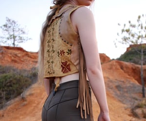 Image of The Pilgrim Embroidered Tassel Vest in mustard (Size XS - M)