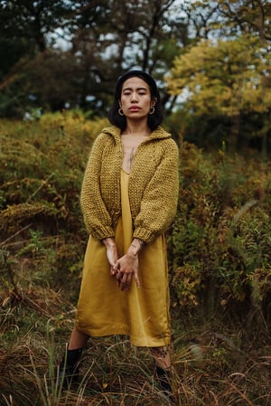 Image of Nanaimo Cardigan (Peruvian Highland Wool, shown in Ochre +  colours)