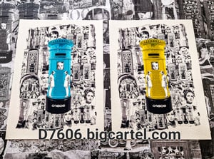Image of D7606 LIMITED EDITION TWIGGY POST BOX PRINT IN BLUE or YELLOW