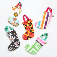 Image 1 of patchwork COURTNEYCOURTNEY vintage fabric boot rainboot stocking stockings handles bag pouch