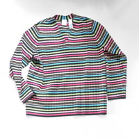 Image 4 of pink rainbow stripe courtneycourtney size 14 long sleeve shrug beanie and cropped sweater set