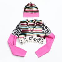 Image 1 of pink rainbow stripe courtneycourtney size 14 long sleeve shrug beanie and cropped sweater set