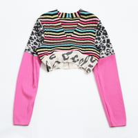 Image 3 of pink rainbow stripe courtneycourtney size 14 long sleeve shrug beanie and cropped sweater set