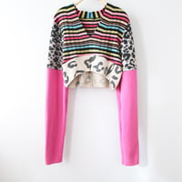 Image 5 of pink rainbow stripe courtneycourtney size 14 long sleeve shrug beanie and cropped sweater set