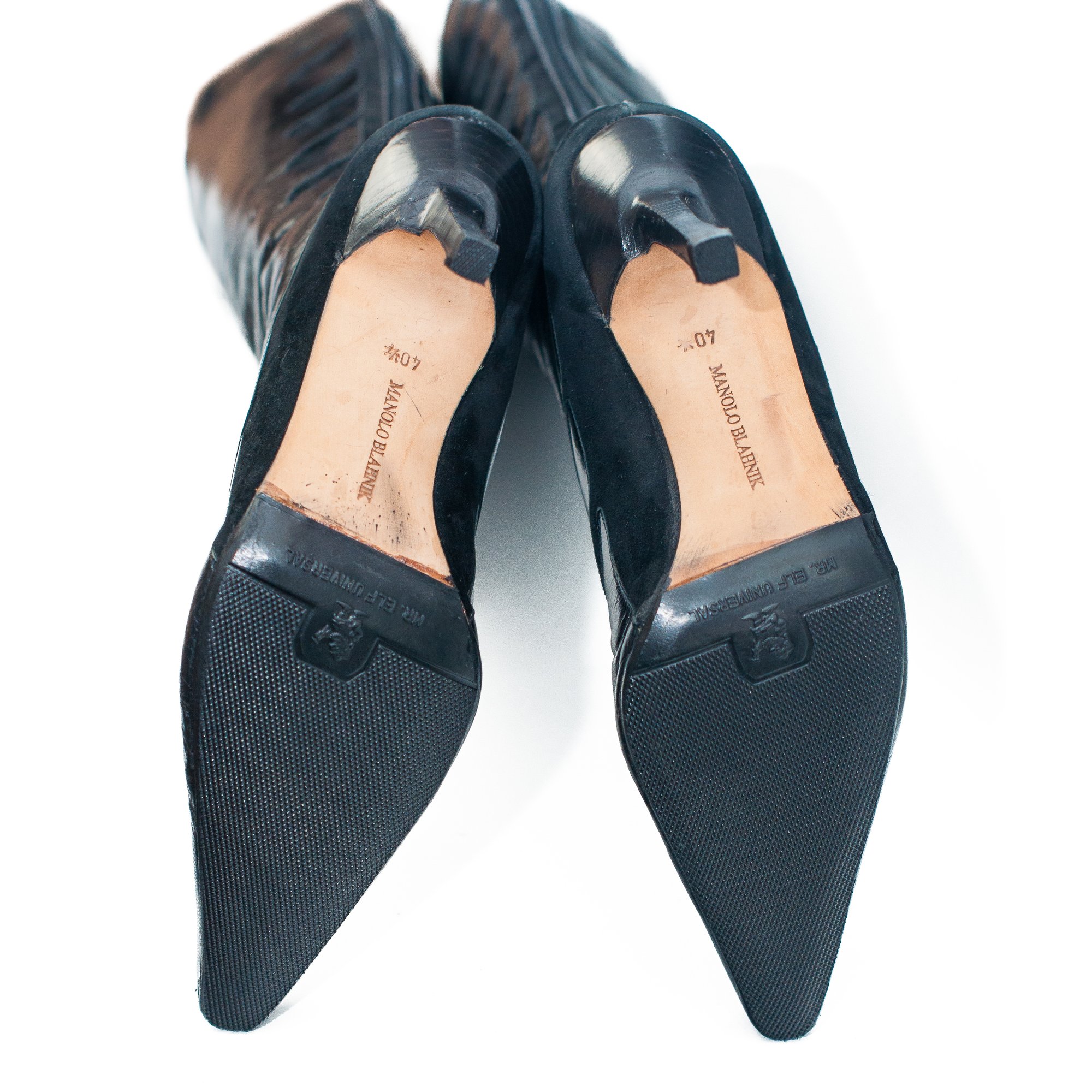 Image of Manolo Blahnik Leather Pointed Toe Knee-High Boots