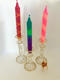 Glass Bubble Candlesticks with Gold Stripes