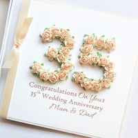 Image 1 of 35th Wedding Anniversary Card. Coral Anniversary Gift. 4 Colours. 