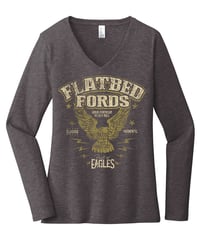 FLATBED FORDS Vintage Logo Woman's Long Sleeve V-Neck T-Shirt - Heather Grey