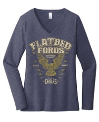 FLATBED FORDS Vintage Logo Woman's Long Sleeve V-Neck T-Shirt - Heather Navy