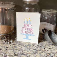 Image 1 of Birthday Card: 'Hap-pybir-thday!' typographic cake