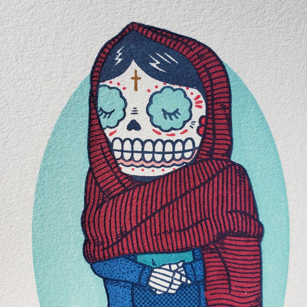 Calavera con Rebozo Limited Edition Gocco Screenprint 