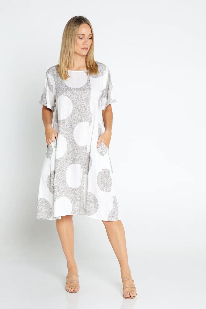 Image of Lizzie Linen / Cotton Dress - Brown Circles