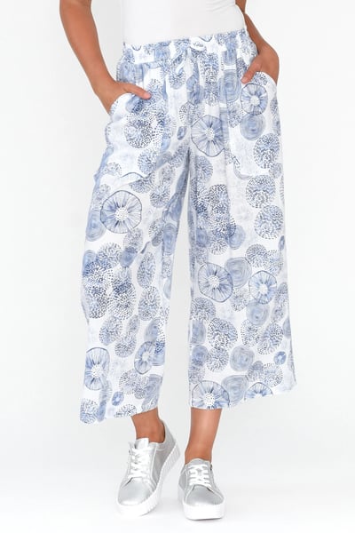 Image of Anne Linen/ Cotton Pants- Navy Circle