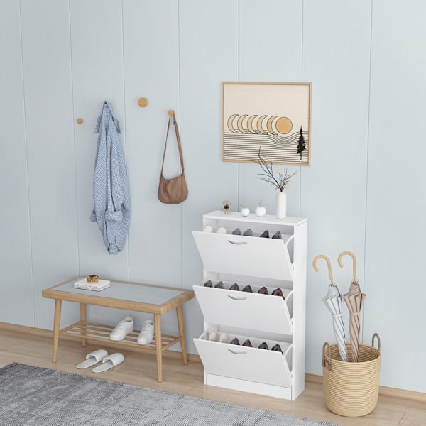 Entryway Shoe Cabinet Flip Down 3 Tier Shoe Rack 