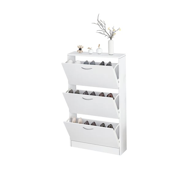 Entryway Shoe Cabinet Flip Down 3 Tier Shoe Rack 