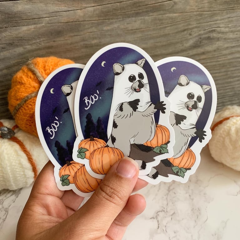 Boo! Ghost Raccoon Sticker