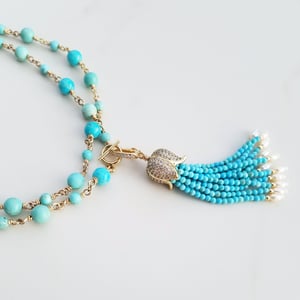 Light Blue Turquoise Mix Tassel Necklace