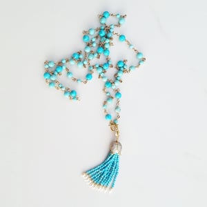 Light Blue Turquoise Mix Tassel Necklace
