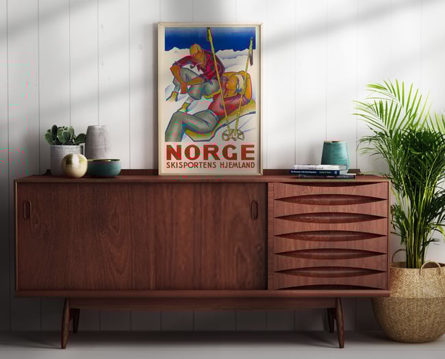 Norge Skisportens Hjemland by Jynge and Engebret | 1935 | Wall Art Print | Vintage Travel Poster