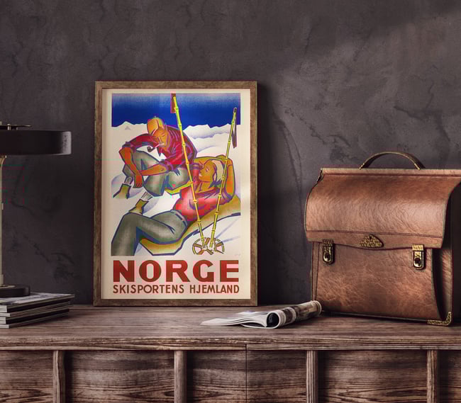 Norge Skisportens Hjemland by Jynge and Engebret | 1935 | Wall Art Print | Vintage Travel Poster
